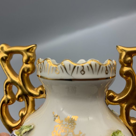 Vintage Elpa Alcobaca Gold Trimmed Floral Bud Vase Made in Portugal 6" High - Picture 12 of 13